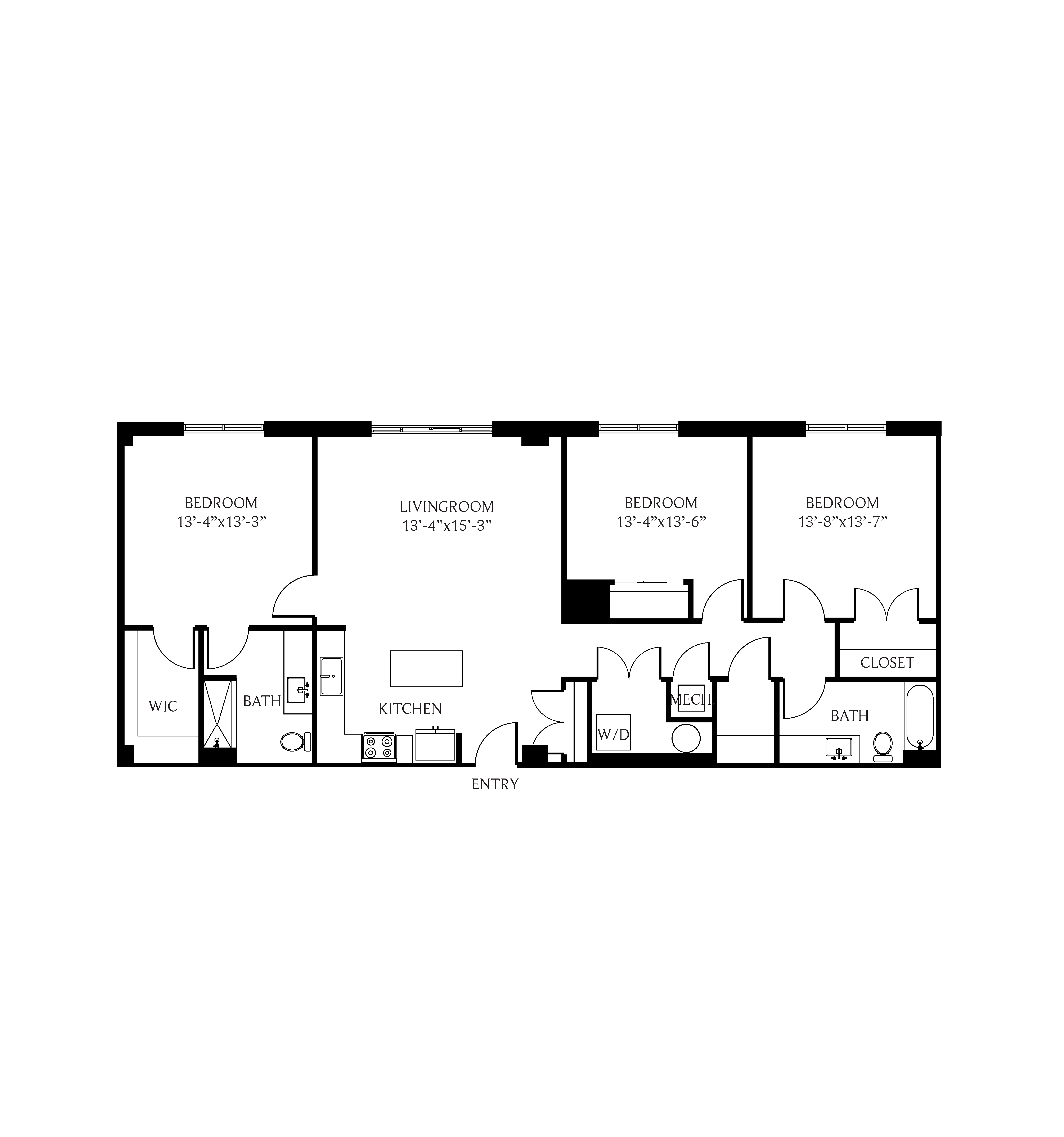Floor plan for 3 beds, 2 baths, 1581 sqft